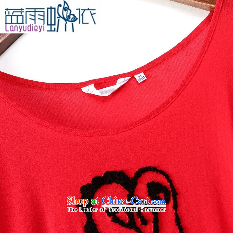 The European site autumn and winter clothes market new products and stylish animal stamp Sau San video stereo thin red T-shirt wild blue rain butterfly according to S, shopping on the Internet has been pressed.