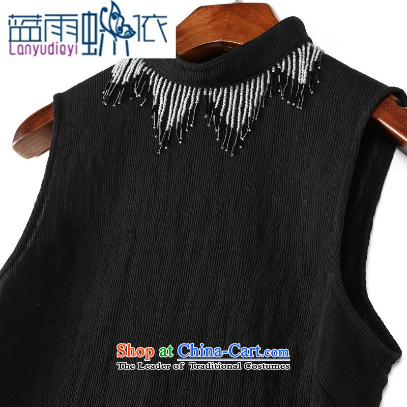 The European site autumn and winter clothes market new products Europe and minimalist decoration beaded Sau San video thin black sleeveless shirt , L, blue rain butterfly according to , , , shopping on the Internet