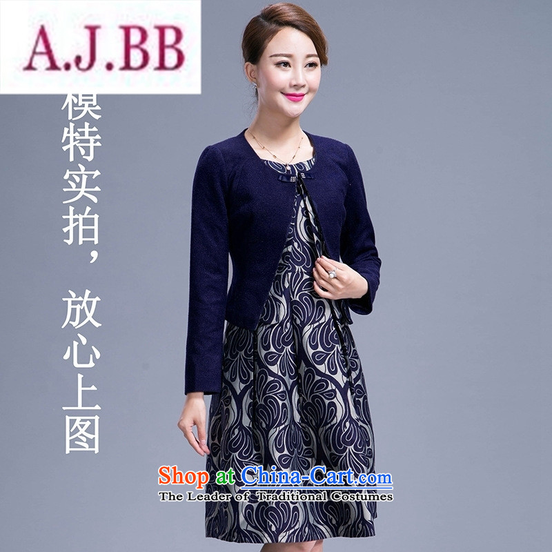Ya-ting stylish shops 2015 autumn and winter large middle-aged moms long-sleeved woolen? two kits in the skirt of female blue 4XL,A.J.BB,,, shopping on the Internet
