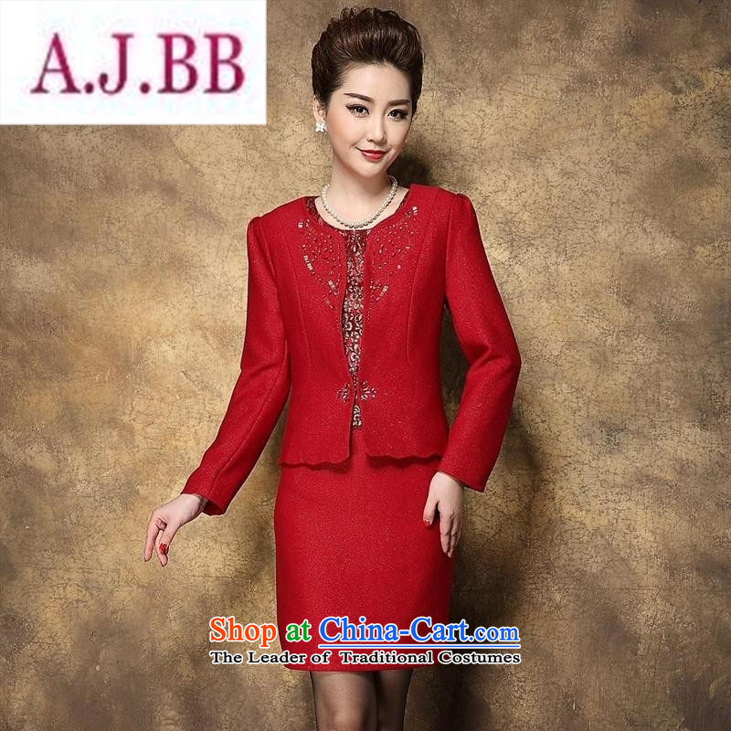 Ya-ting stylish shops 2015 middle-aged mother load wedding large decorated in celebration of the girl dress two kits dresses kit wine red M,A.J.BB,,, shopping on the Internet