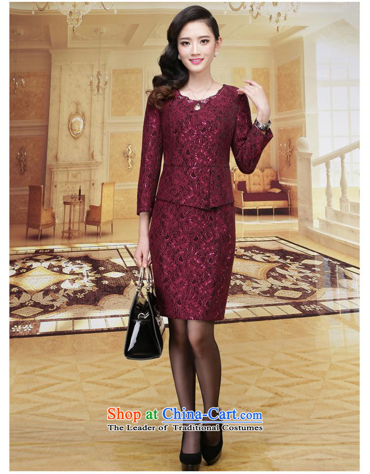 Ya-ting stylish shops 2015 Autumn load new women's body graphics thin temperament decorated 9 cuff lace dresses in older mother replacing dark violet XXXL picture, prices, brand platters! The elections are supplied in the national character of distribution, so action, buy now enjoy more preferential! As soon as possible.