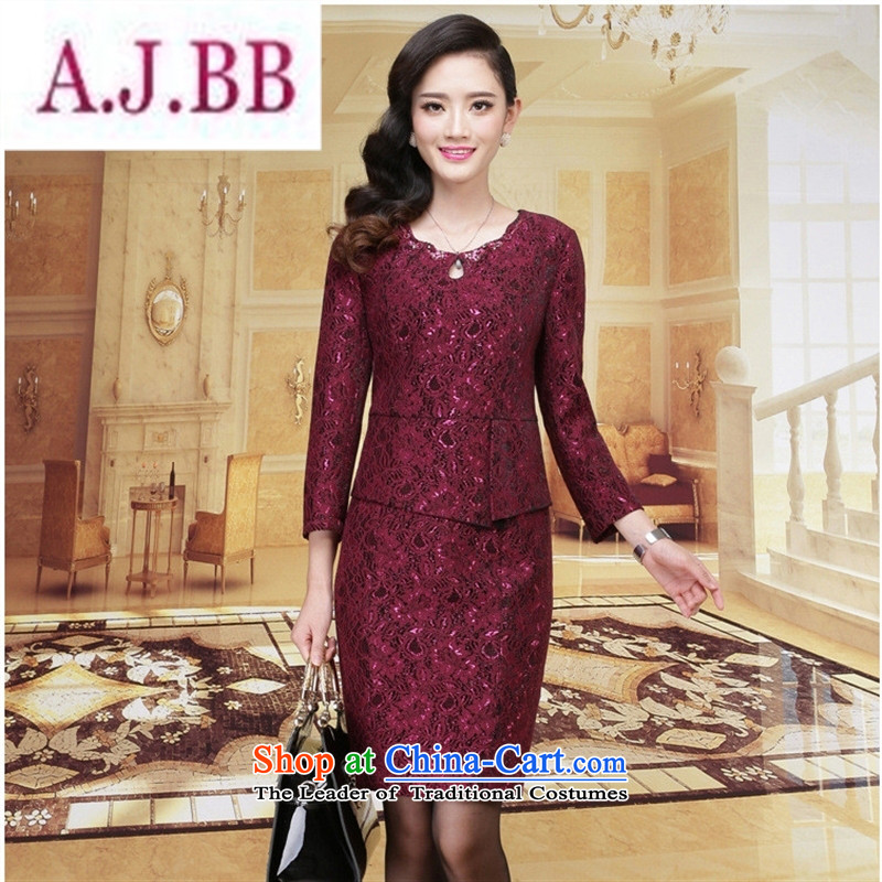 Ya-ting stylish shops 2015 Autumn load new women's body graphics thin temperament decorated 9 cuff lace dresses in older mother replacing XXXL,A.J.BB,,, shade of purple shopping on the Internet