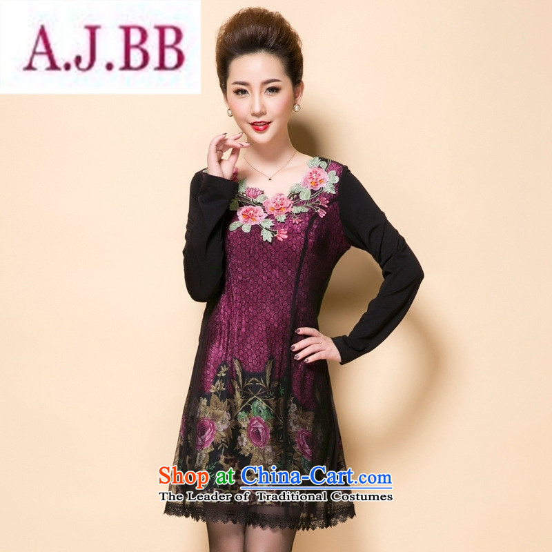 Ya-ting stylish shops in the autumn of 2015, the new mother with stylish and elegant of delicacy flower in older Sau San temperament dress code XXXL,A.J.BB,,, red large shopping on the Internet
