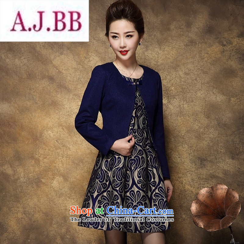 Ya-ting stylish shops 2015 large middle-aged female Mother New) Autumn two kits wool dresses? Tibetan blue XL,A.J.BB,,, shopping on the Internet