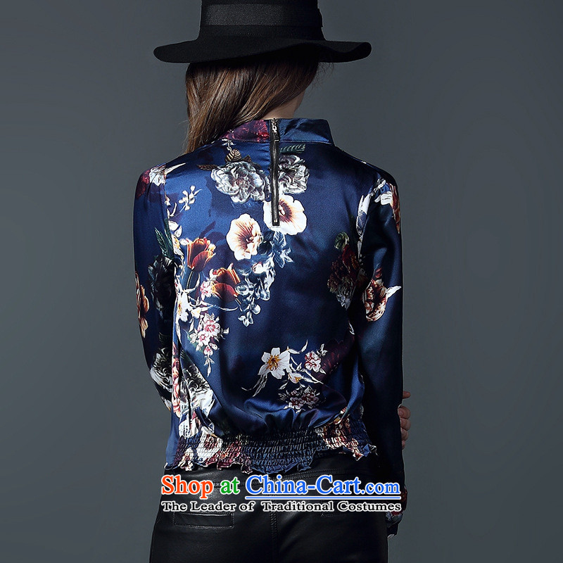 And related shop *2015 autumn and winter New Female European site western retro style leisure stamp shirt long-sleeved shirt , blue and involved (rvie.) , , , shopping on the Internet