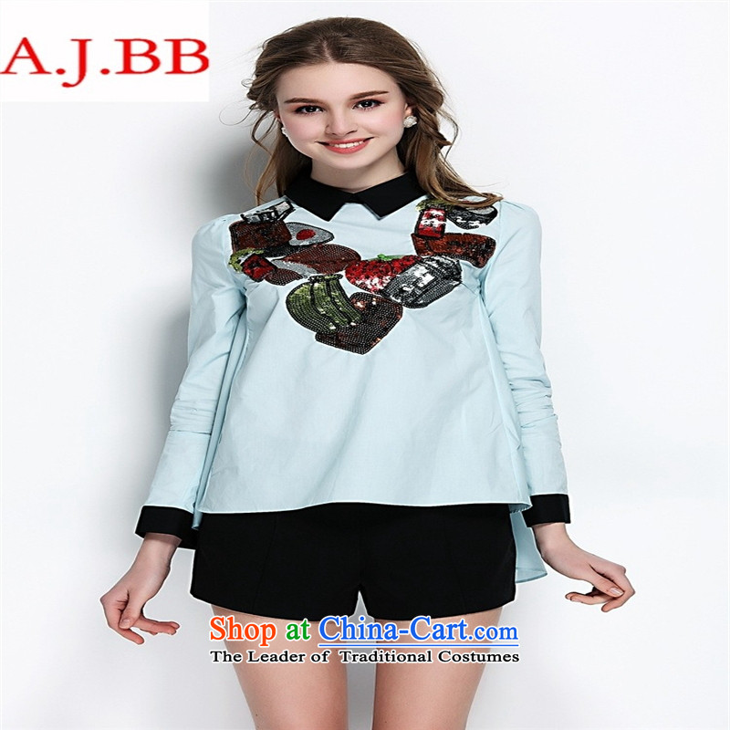 The Secretary for Health concerns women's summer *2015 shop solid color light turn for long-sleeved T-woman Sau San pension summer blue XL, and involved (rvie.) , , , shopping on the Internet