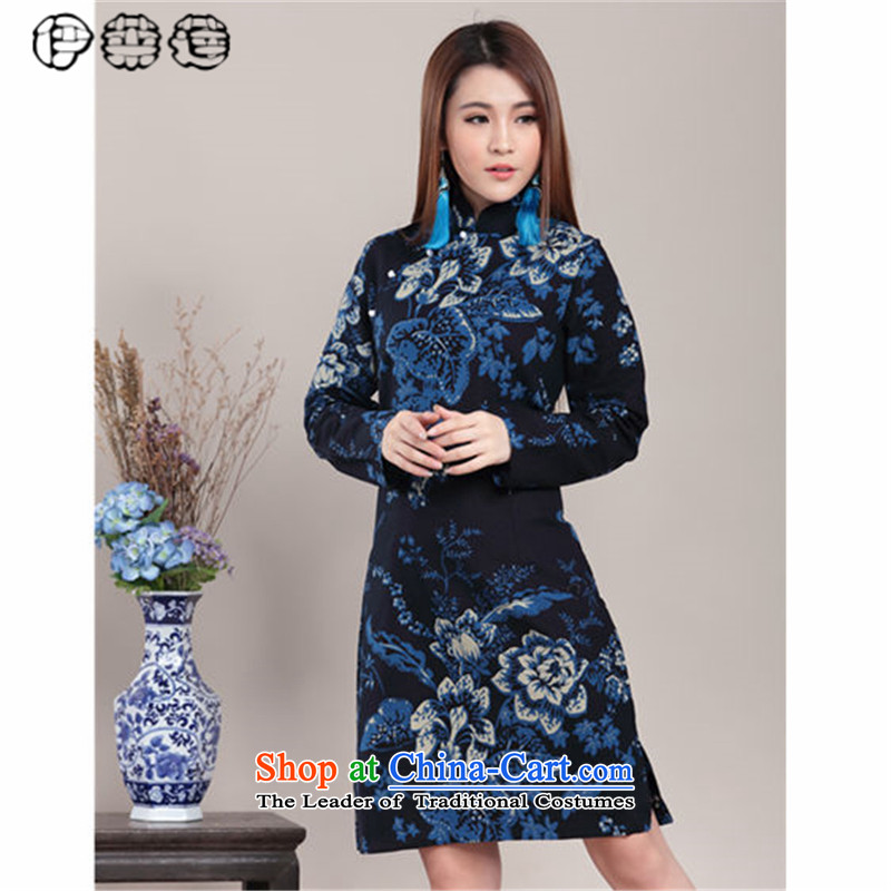 Hirlet Ephraim Fall 2015 new temperament Ms. retro improved ethnic Chinese cheongsam dress daily long-sleeved palace with cotton linen collar of the forklift truck cheongsam dress Black XL, Electrolux Ephraim ILELIN () , , , shopping on the Internet