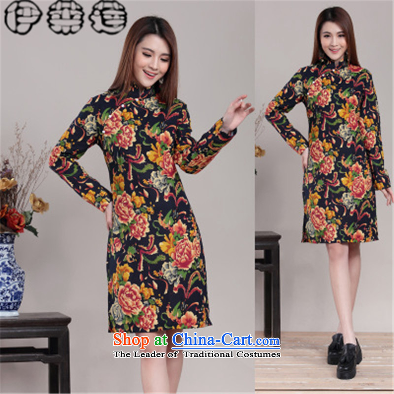 Hirlet Ephraim Fall 2015 new temperament Ms. retro improved ethnic Chinese cheongsam dress daily long-sleeved palace with cotton linen collar of the forklift truck cheongsam dress Black XL, Electrolux Ephraim ILELIN () , , , shopping on the Internet