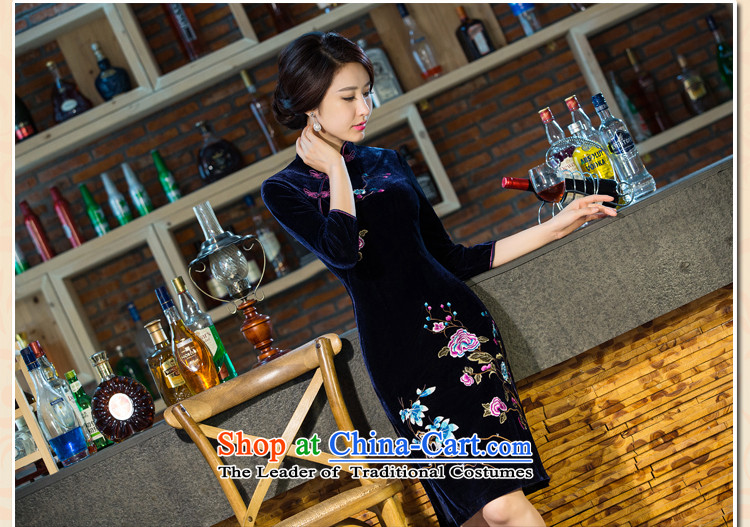 Ya-ting shop 2015 autumn and winter new moms with scouring pads in the skirt qipao Kim sleeve length) Improved retro wedding blue S picture, prices, brand platters! The elections are supplied in the national character of distribution, so action, buy now enjoy more preferential! As soon as possible.