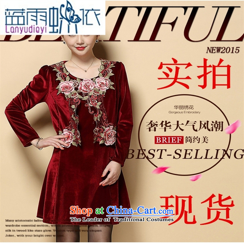 Ya-ting shop 2015 Autumn new wedding in mother Kim velvet skirts older two kits dresses XXL, wine red blue rain butterfly according to , , , shopping on the Internet
