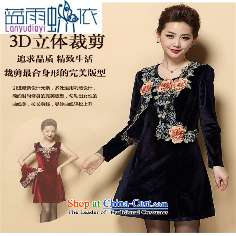 Ya-ting shop 2015 Autumn new wedding in mother Kim velvet skirts older two kits dresses XXL, wine red blue rain butterfly according to , , , shopping on the Internet