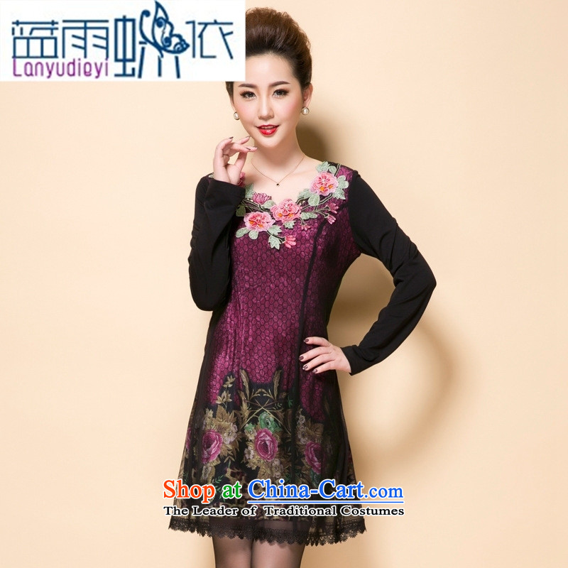 Shop 2015, Ya-ting autumn new moms with stylish and elegant of delicacy flower in older Sau San temperament Dress Code Red Large XL, blue rain butterfly according to , , , shopping on the Internet