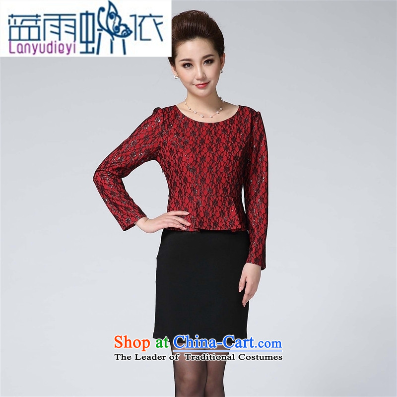 Ya-ting shop 2015 temperament dresses autumn in new women's older larger Sau San dress with middle-aged moms red XL(170 92A), blue rain butterfly according to , , , shopping on the Internet