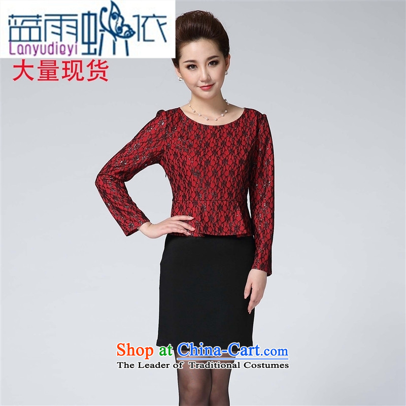 Ya-ting shop 2015 temperament dresses autumn in new women's older larger Sau San dress with middle-aged moms red XL(170 92A), blue rain butterfly according to , , , shopping on the Internet