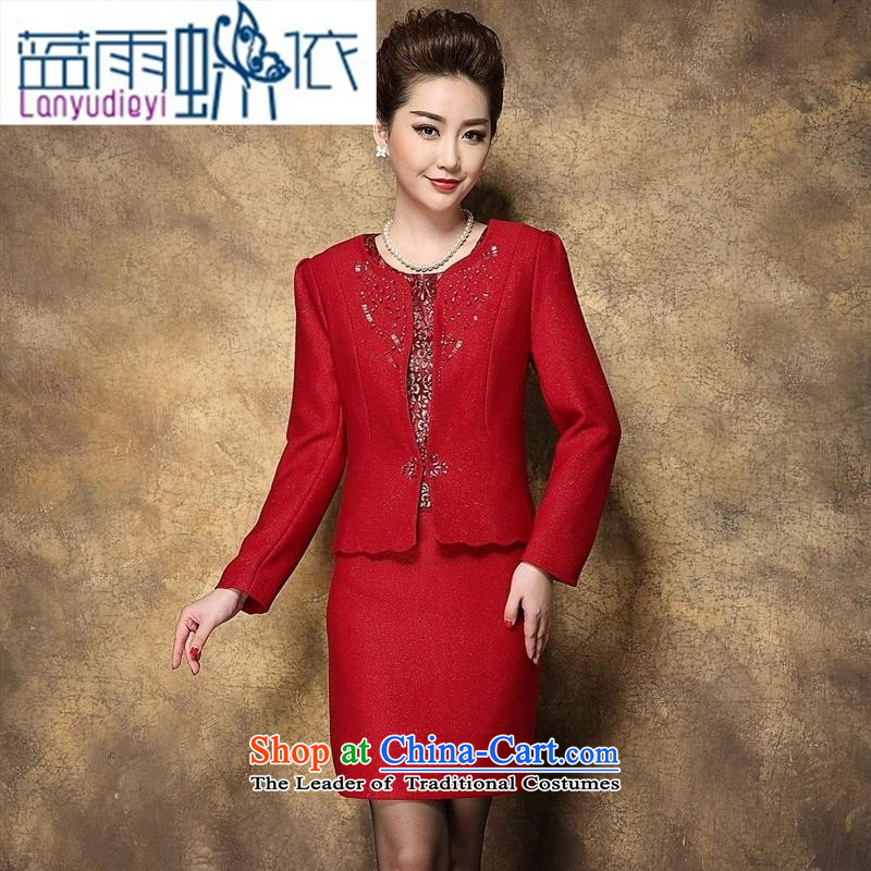 Ya-ting shop 2015 middle-aged mother load wedding large decorated in celebration of the girl dress two kits dresses kit wine red XL, blue rain butterfly according to , , , shopping on the Internet