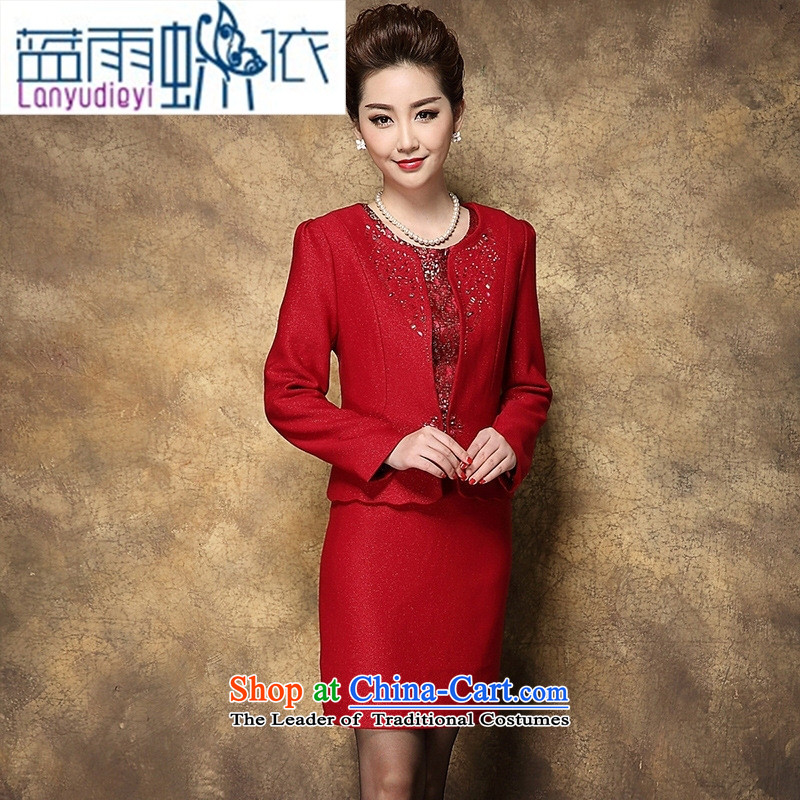 Ya-ting shop 2015 middle-aged mother load wedding large decorated in celebration of the girl dress two kits dresses kit wine red XL, blue rain butterfly according to , , , shopping on the Internet