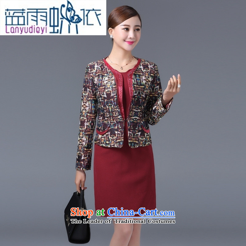 Shop 2015, Ya-ting older temperament Sau San lace jacquard larger women's mother with two-piece dresses flower Yi Red Dress M Blue rain butterfly according to , , , shopping on the Internet