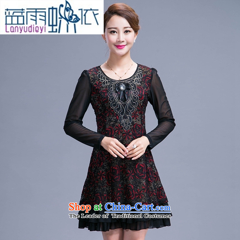 Ya-ting shop in older women's large middle-aged moms with autumn replacing dresses in the long years of long-sleeved red M, 40-50 Blue rain butterfly according to , , , shopping on the Internet