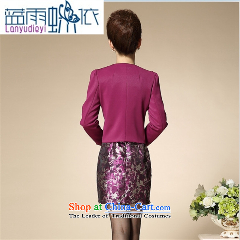Ya-ting 2015 Mother Women's clothes shops in elegant and stylish look older dresses two kits dress purple 160 Blue rain butterfly to 84A, shopping on the Internet has been pressed.