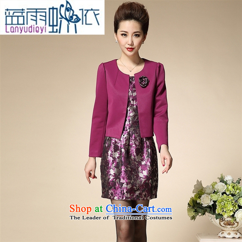 Ya-ting 2015 Mother Women's clothes shops in elegant and stylish look older dresses two kits dress purple 160 Blue rain butterfly to 84A, shopping on the Internet has been pressed.