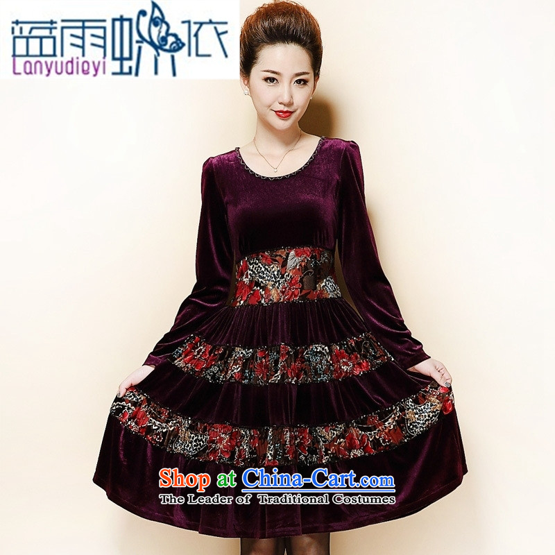 Shop 2015 Autumn Ya-ting in mother large older women thick mm Kim scouring pads long-sleeved dress code XXXL, black large blue rain butterfly according to , , , shopping on the Internet