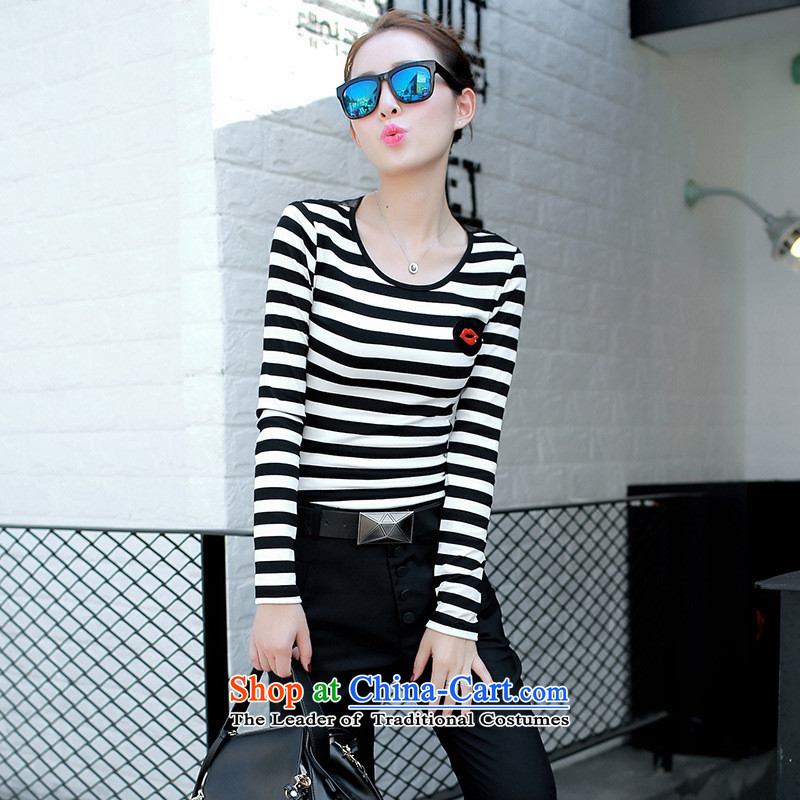 And involved shop New) Autumn *2015 Korean female round-neck collar long-sleeved T-shirt, forming the streaks shirt lace stitching streaks , L, and involved (rvie.) , , , shopping on the Internet