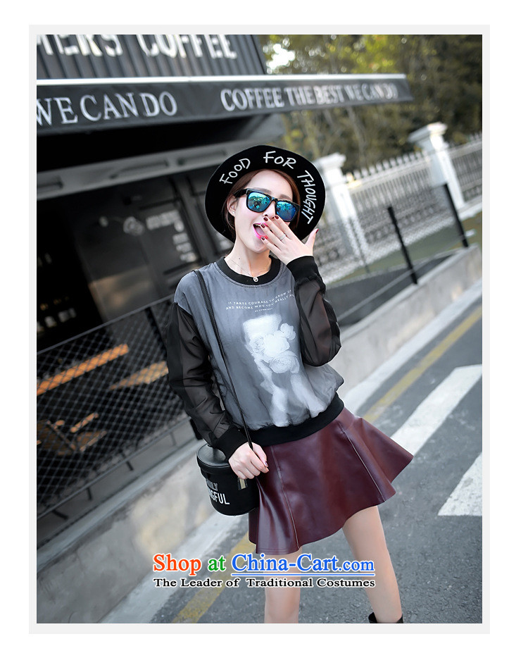 And involved shop New) Autumn *2015 Korean female round-neck collar stitching Mesh long-sleeved T-shirt stamp black L picture, prices, brand platters! The elections are supplied in the national character of distribution, so action, buy now enjoy more preferential! As soon as possible.
