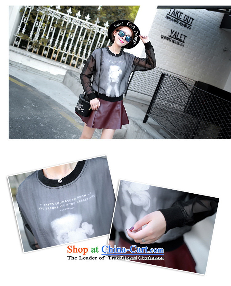 And involved shop New) Autumn *2015 Korean female round-neck collar stitching Mesh long-sleeved T-shirt stamp black L picture, prices, brand platters! The elections are supplied in the national character of distribution, so action, buy now enjoy more preferential! As soon as possible.