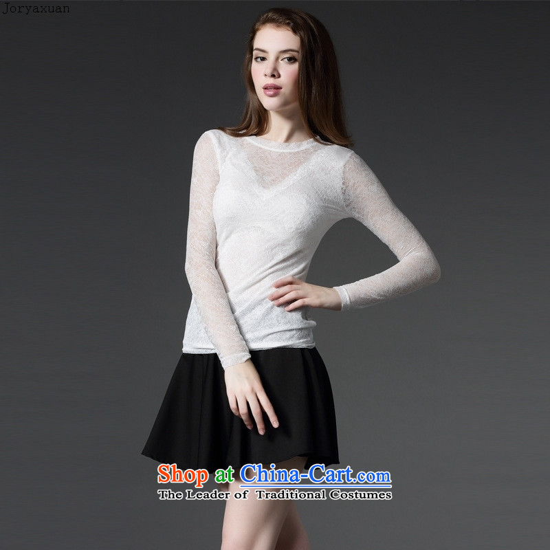 Web soft clothes with new autumn 2015 Sau San sexy fluoroscopy lace engraving T-shirt with round collar double coated shirt female white XXL, Cheuk-yan xuan ya (joryaxuan) , , , shopping on the Internet