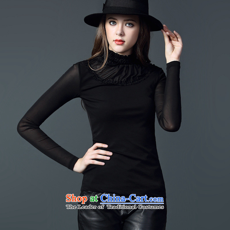 The Secretary for Health related shop women* 2015 autumn and winter new European and American ballet mesh yarn stitching long-sleeved shirt, forming the graphics thin black , and involved explosions (rvie.) , , , shopping on the Internet