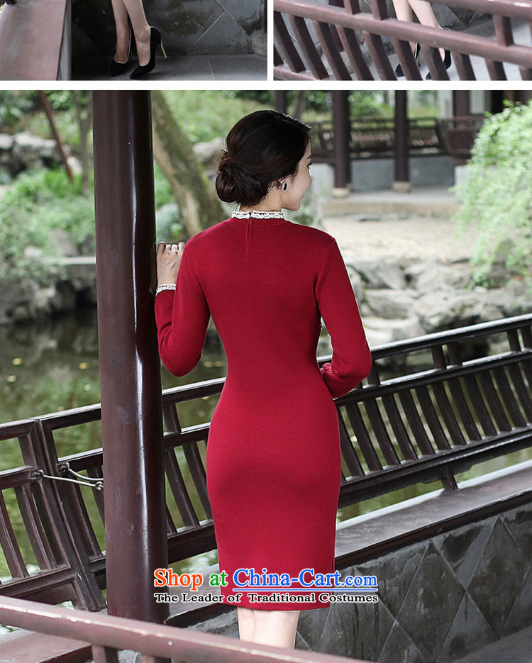 2015 Autumn and winter new daily retro cheongsam dress woolen knitted improved long-sleeved shirt short stylish, dresses female wine red M picture, prices, brand platters! The elections are supplied in the national character of distribution, so action, buy now enjoy more preferential! As soon as possible.