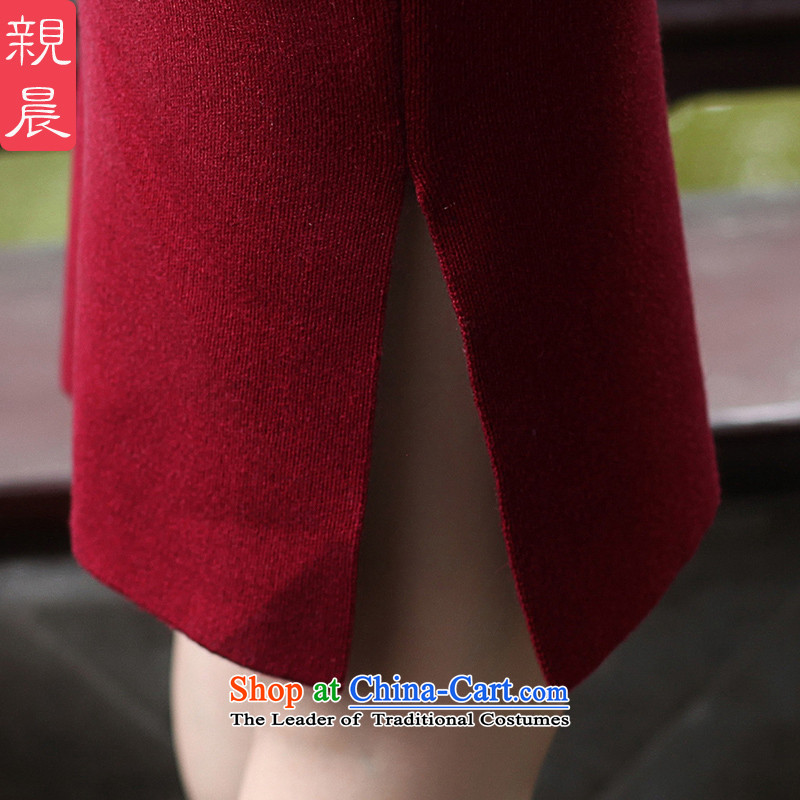 2015 Autumn and winter new daily retro cheongsam dress woolen knitted improved long-sleeved shirt short stylish, dresses female wine red M, PRO-AM , , , shopping on the Internet