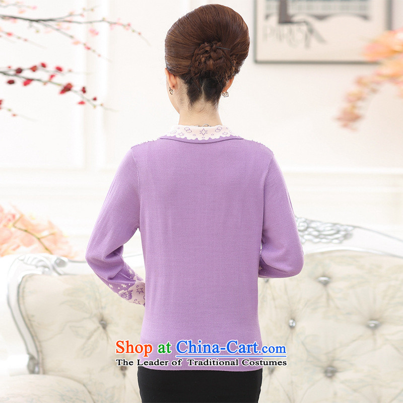 The Secretary for Health concerns of older women shop * replacing autumn replacing Knitted Shirt long-sleeved temperament lapel large middle-aged people who have installed MOM sweater woolen sweater light purple 3XL( recommendations 150-165¨catty, and inv