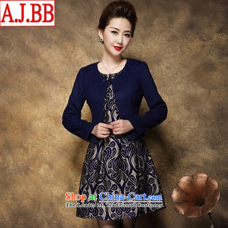 The Black Butterfly 2015 Autumn new two-piece high-end middle-aged female MOM pack at the beginning of autumn ) larger wool dresses? female blue XL,A.J.BB,,, shopping on the Internet