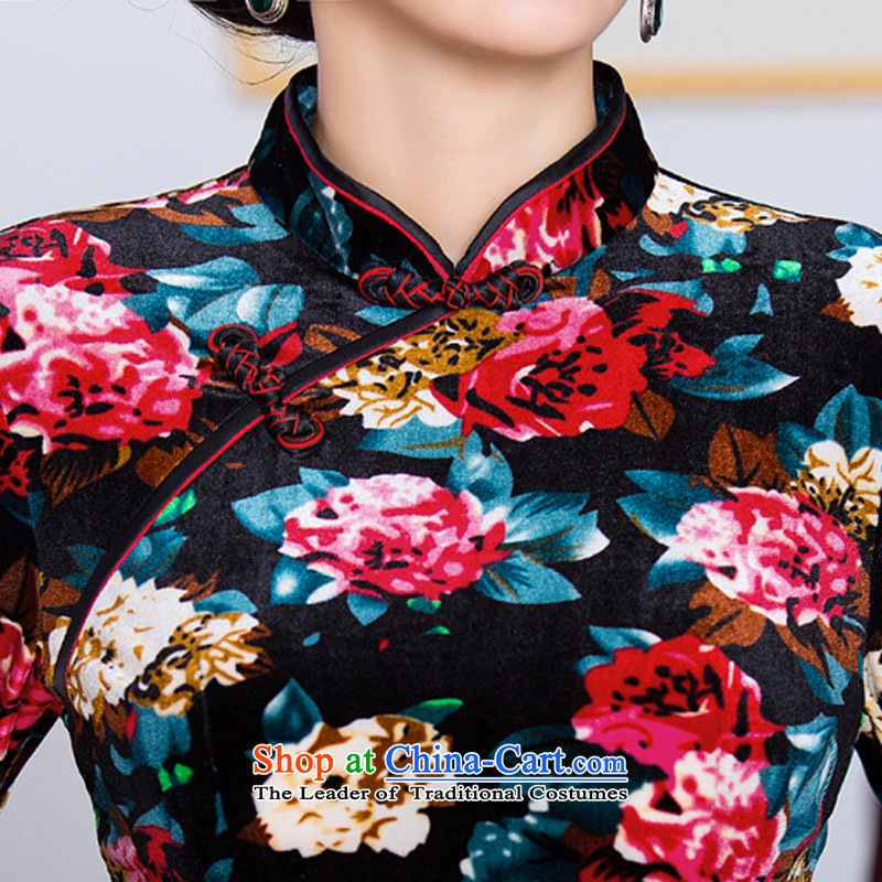 The ink on the 2015 retro 歆 dream qipao autumn new) cuff from older improved cheongsam dress in long skirt QD291 qipao stylish color pictures , L, ink 歆 MOXIN (shopping on the Internet has been pressed.)
