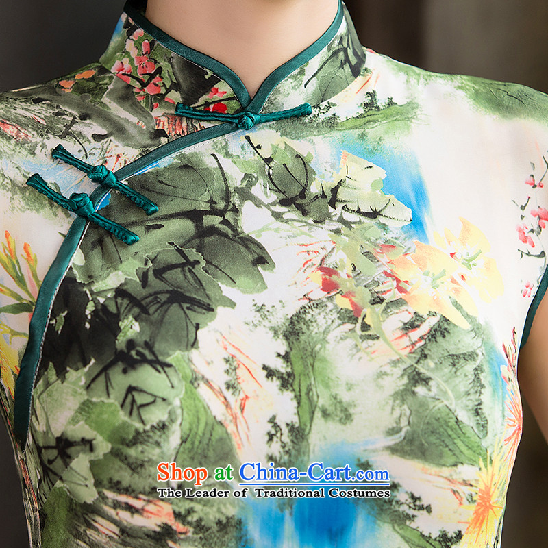 Pca new autumn skirt cheongsam with improved Short-Sleeve Mock-Neck paintings on the stamp's Sau San short of qipao gown 521154 landscapes L,pca,,, shopping on the Internet