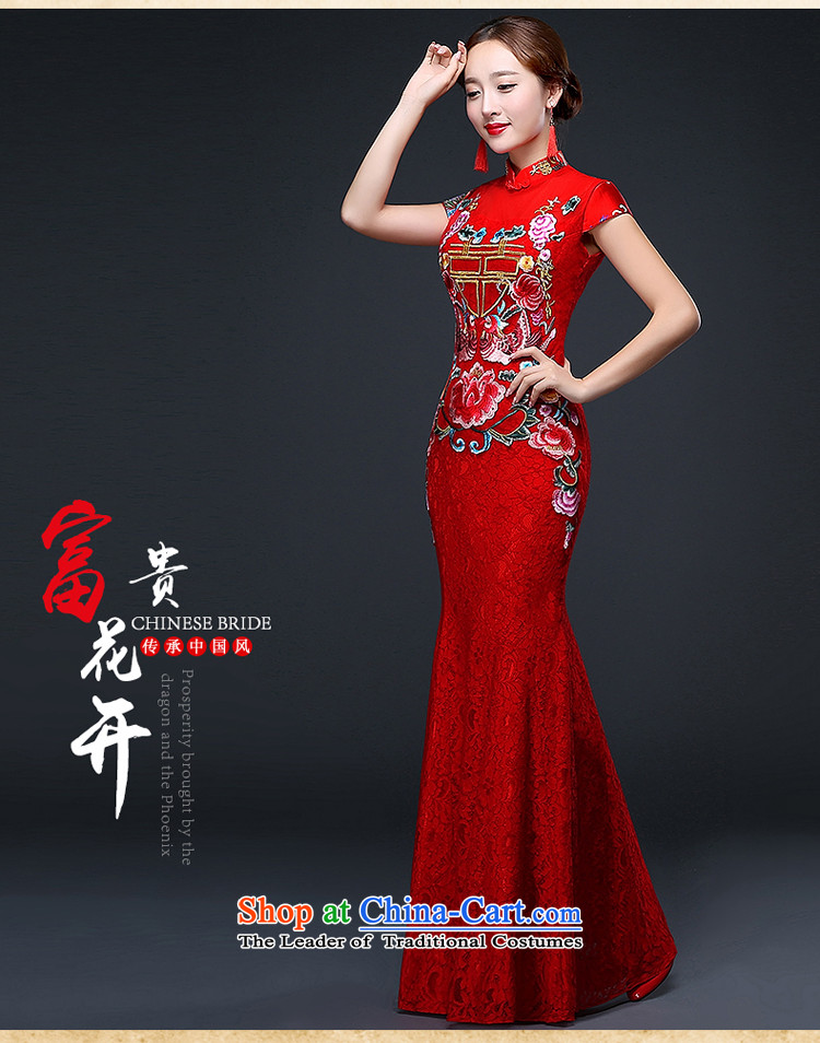 Hillo XILUOSHA) bridal dresses Lisa (long) bows to marry a crowsfoot qipao wedding dresses embroidery lace Chinese New Year 2015 Autumn RED M picture, prices, brand platters! The elections are supplied in the national character of distribution, so action, buy now enjoy more preferential! As soon as possible.