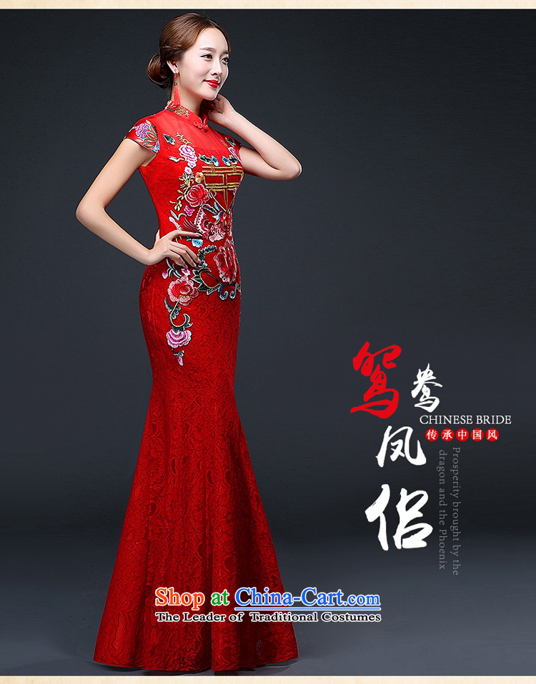 Hillo XILUOSHA) bridal dresses Lisa (long) bows to marry a crowsfoot qipao wedding dresses embroidery lace Chinese New Year 2015 Autumn RED M picture, prices, brand platters! The elections are supplied in the national character of distribution, so action, buy now enjoy more preferential! As soon as possible.