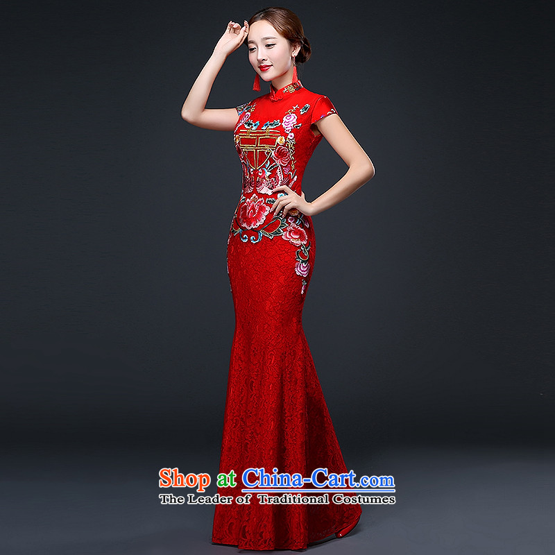 Hillo XILUOSHA) bridal dresses Lisa (long) bows to marry a crowsfoot qipao wedding dresses embroidery lace Chinese New Year 2015 Autumn RED M HILLO Lisa (XILUOSHA) , , , shopping on the Internet