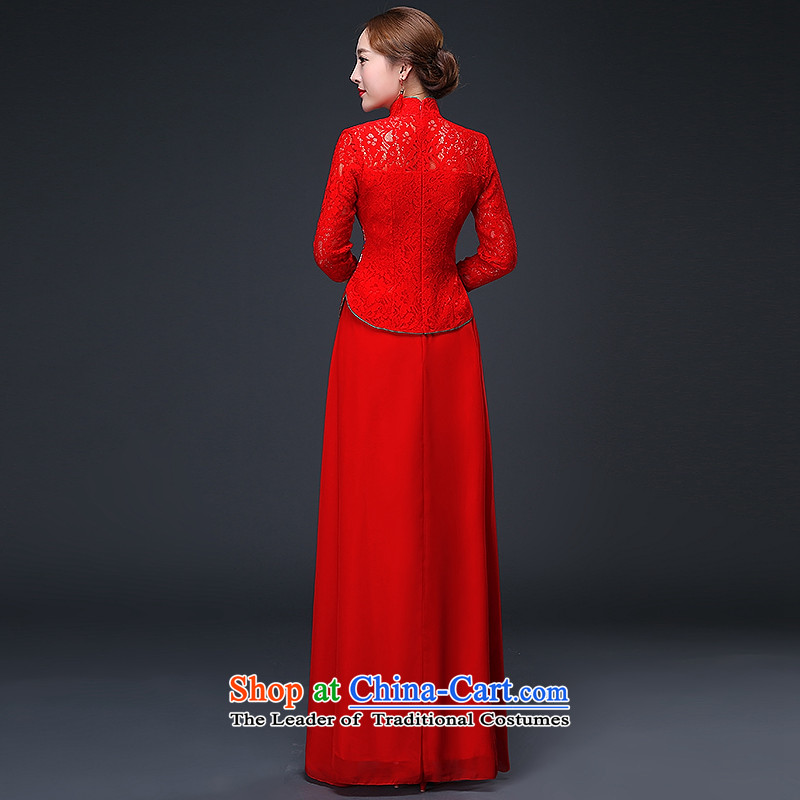 Hillo XILUOSHA) Lisa (qipao autumn and winter brides marriage cheongsam long-sleeved red bows wedding dresses lace serving Chinese wedding 2015 New Red XXL, HILLO Lisa (XILUOSHA) , , , shopping on the Internet