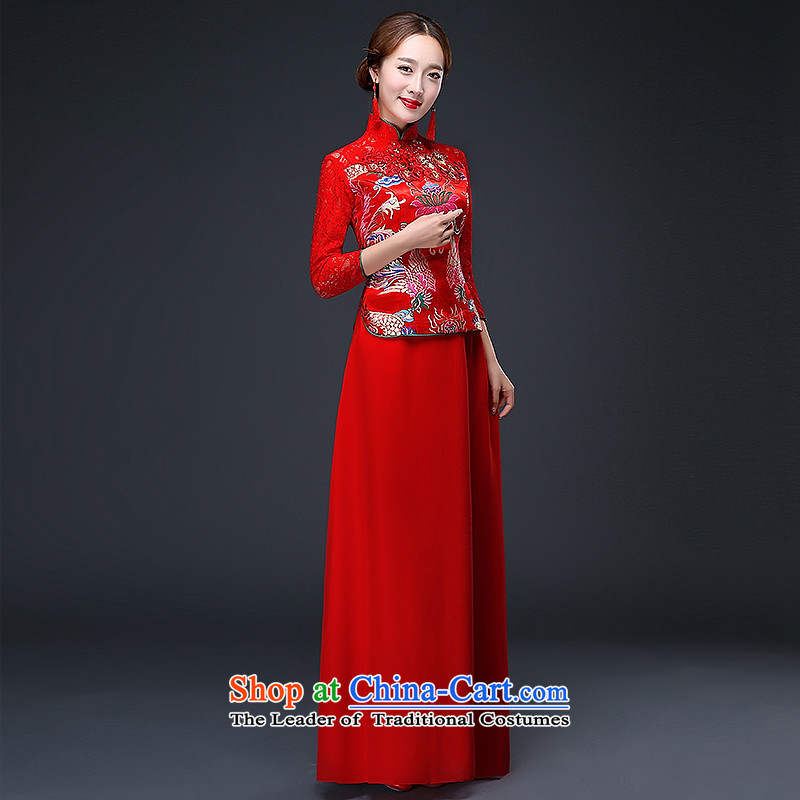 Hillo XILUOSHA) Lisa (qipao autumn and winter brides marriage cheongsam long-sleeved red bows wedding dresses lace serving Chinese wedding 2015 New Red XXL, HILLO Lisa (XILUOSHA) , , , shopping on the Internet