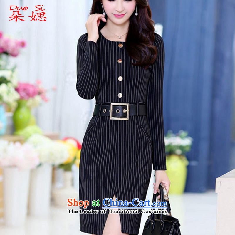 A new autumn 2015 媤 decorated in stylish improved graphics thin stripes temperament, day-to-day long-sleeved vocational cheongsam dress black , L, flower 媤 shopping on the Internet has been pressed.