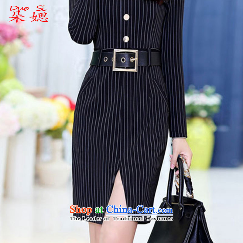 A new autumn 2015 媤 decorated in stylish improved graphics thin stripes temperament, day-to-day long-sleeved vocational cheongsam dress black , L, flower 媤 shopping on the Internet has been pressed.