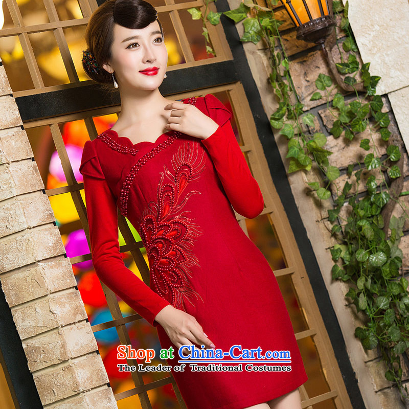 Eason Chan point cheongsam dress 2015 new winter long-sleeved stylish thick chinese red color bows services red S, Eason Chan point , , , shopping on the Internet