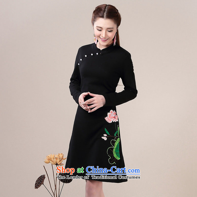 Andro Ya Chun cheongsam dress Ms. improved graphics thin Sau San long-sleeved forming the dresses black M Louis oder nga (LOUIS.AODEYA) , , , shopping on the Internet