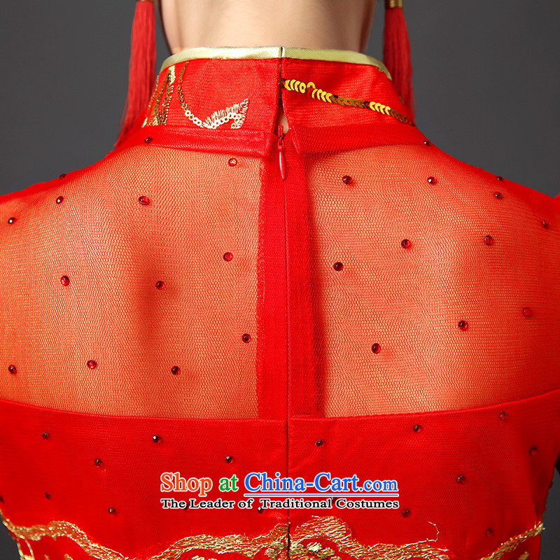 Rain-sang yi 2015 new wedding dress wedding Chinese long large graphics thin crowsfoot qipao stylish collar bows QP548 SERVICES RED M rain still Yi shopping on the Internet has been pressed.