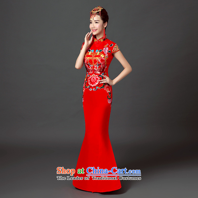 Rain Coat 2015 Autumn yet wedding dresses new Chinese long large graphics thin crowsfoot qipao marriages bows services rain, L, Red QP546 yet Yi shopping on the Internet has been pressed.
