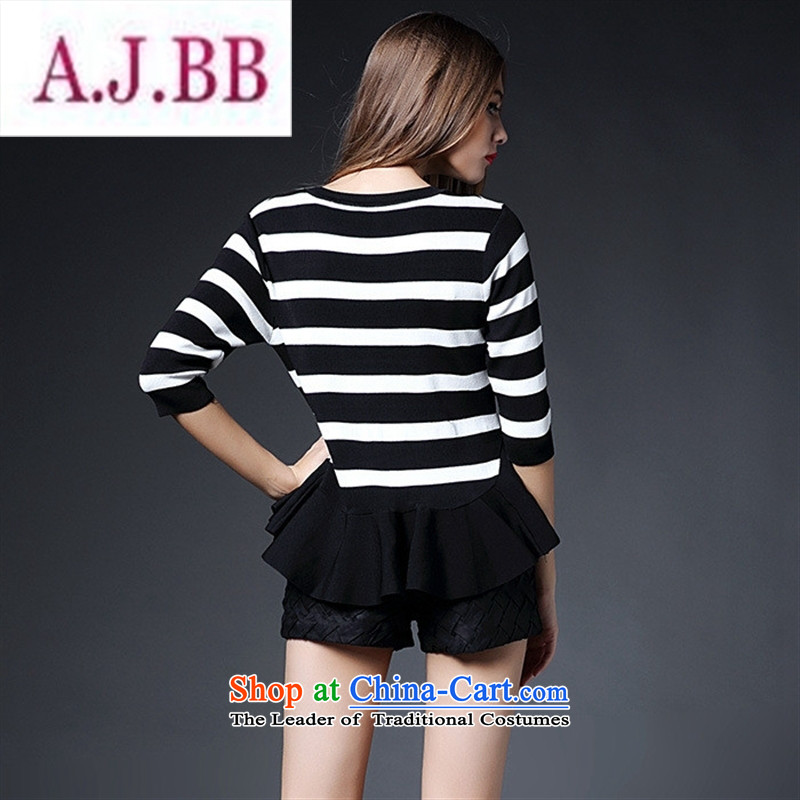Ms Rebecca Pun stylish shops 2015 new women's Western Wind autumn knitting striped tee shirt-sleeves, forming the basis of seven long-sleeved LF20150988 PINSTRIPE S,A.J.BB,,, shopping on the Internet
