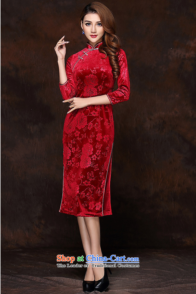 2015 Autumn and winter new women's Stylish retro-7 cuff scouring pads long red XXXL QF141008 qipao picture, prices, brand platters! The elections are supplied in the national character of distribution, so action, buy now enjoy more preferential! As soon as possible.