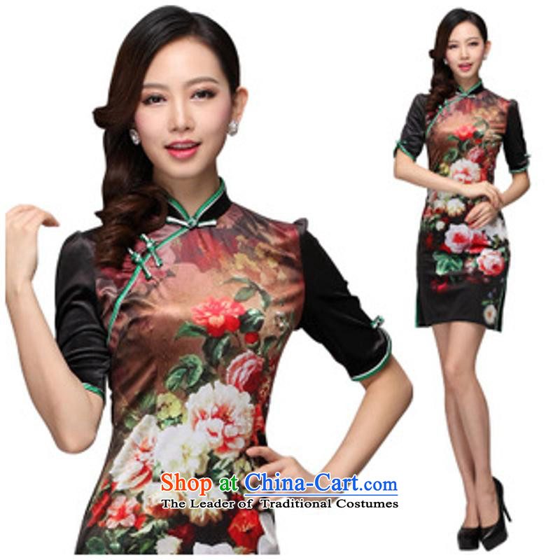 2013 Autumn and winter new stamp improved retro style, short-sleeved qipao Shenzhen picture color, XL, and involved (rvie.) , , , shopping on the Internet
